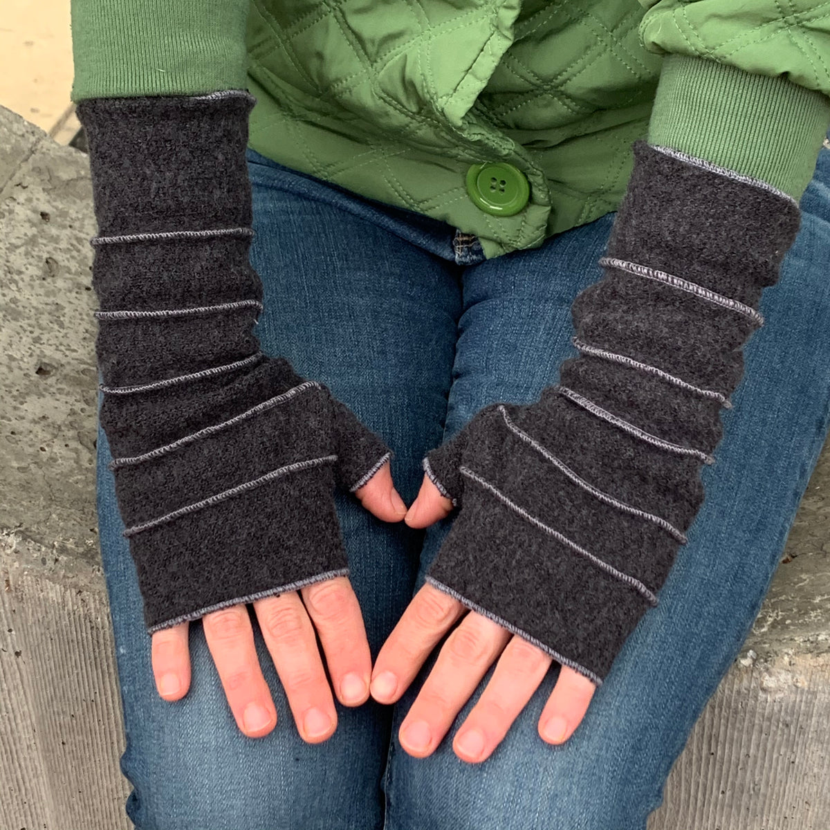 Grey Fingerless Gloves, Long Arm Warmers, Wrist Warmers, Texting